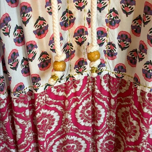 Chelsea & Theodore Pink and White Floral Tiered Boho Maxi Dress XL - Picture 3 of 4